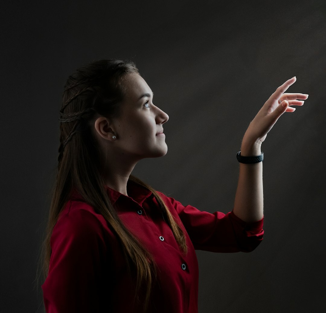 Professional female technology journalist in business attire
